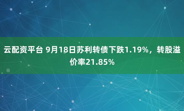 云配资平台 9月18日苏利转债下跌1.19%,转股溢价率21.85%
