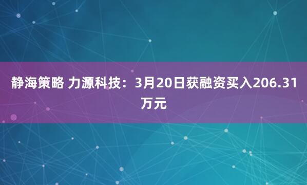 静海策略 力源科技：3月20日获融资买入206.31万元